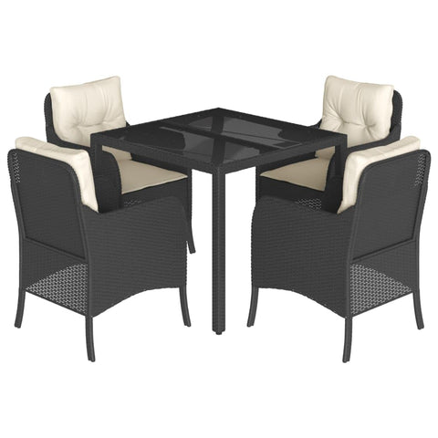 vidaXL Garden Dining Set 5-Piece Garden Furniture Set Table with 4 Chairs, Garden Set with Cushions, Patio Dining Set, Black Poly Rattan
