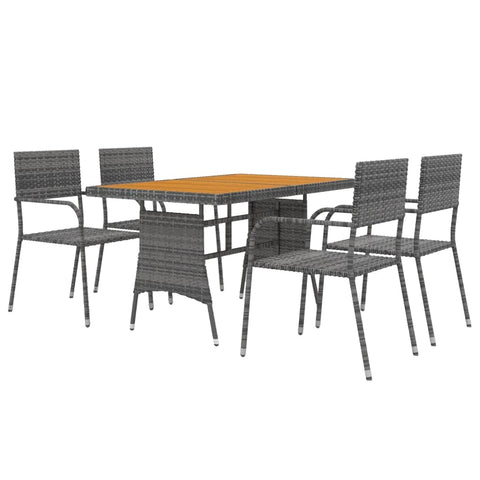 vidaXL Patio Dining Set for Outdoor Living-5 Piece Poly Rattan Furniture Set with Steel Frame and Solid Acacia Wood Tabletop-Comfortable Ergonomic Design-Weatherproof-Easy to Clean-Gray