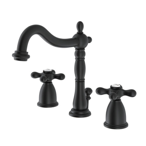 Kingston Brass KB1970AX Heritage 8" Widespread Lavatory Faucet with Brass Pop-Up, 6-1/2" in Spout Reach, Matte Black
