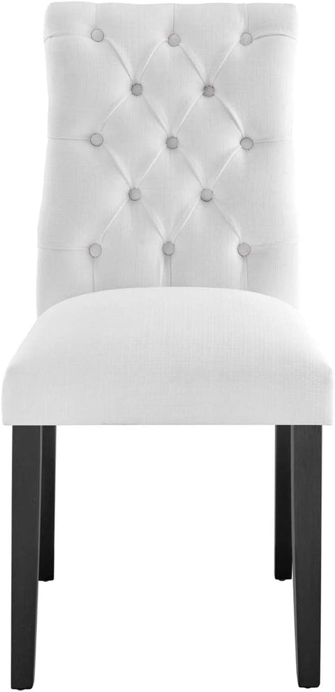 Duchess Button Tufted Fabric Dining Chair in White
