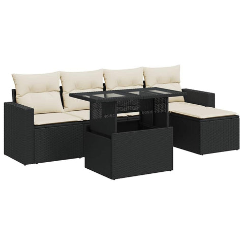 vidaXL 6 Piece Patio Sofa Set with Cushions Black Poly Rattan, Garden Sofa Set, Garden Lounge Set, Sofa for Garden, Outdoor Sofa Set