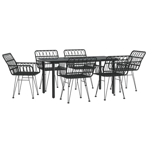 vidaXL Patio Dining Set 7 Piece, Rattan Patio Conversation Set, Outdoor Furniture Set for Porch Patio Deck Balcony, Modern Style, Black Poly Rattan