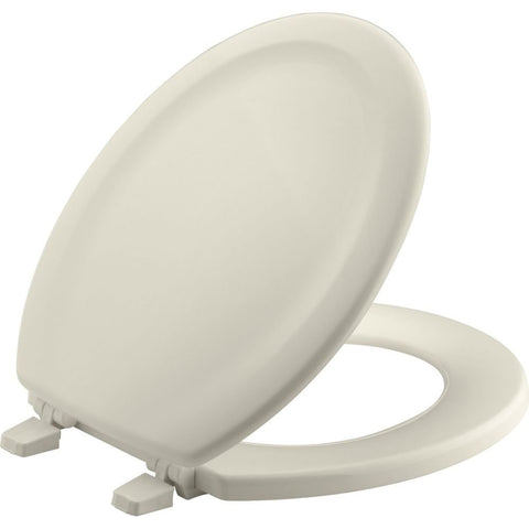 KOHLER 4648-47 Stonewood Round Toilet Seat, Wood Seat for Standard Round Toilets, Lid with Color-Matched Plastic Hinges, Almond