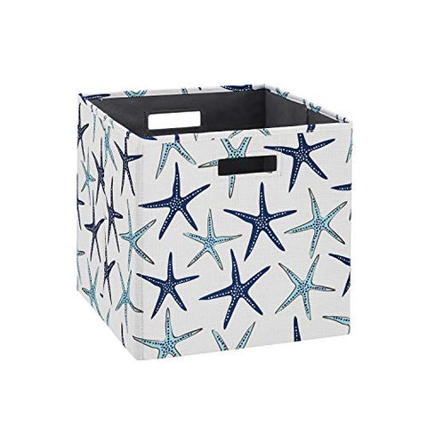 Linon Dawes Storage Bins White and Blue Starfish Print - Set of 2