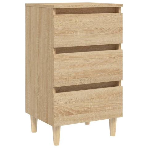 vidaXL Scandinavian Bedside Cabinet Sonoma Oak 15.7X13.8X27.2In with Solid Eucalyptus Legs 3 Drawer Storage Nightstand Stylish Furniture for Bedroom Bed Table Wood Engineered Compact