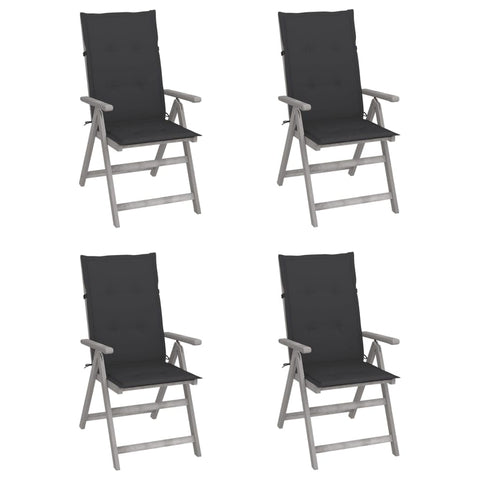 vidaXL Outdoor Recliner Chairs 4 Pcs, Patio Reclining Chair with Cushions, Recliner Patio Lounge Chair for Garden, Retro Style, Solid Wood Acacia
