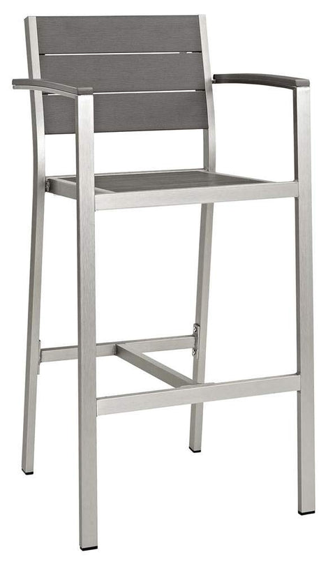 Modway Shore Aluminum Outdoor Patio Two Bar Stools in Silver Gray