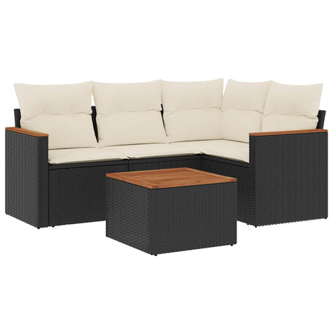 vidaXL Patio Sofa Set with Cushions 5 Piece, Outdoor Conversation Set with Storage, Patio Furniture Set, Modern Style, Black Poly Rattan
