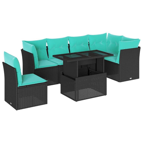 vidaXL 7 Piece Garden Sofa Set with Cushions Black Poly Rattan