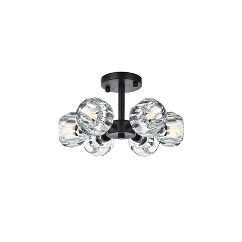 Elegant Lighting Eren 6-Light Metal & Crystal Flush Mount in Black/Clear