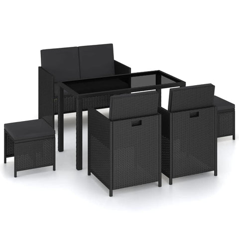 vidaXL 6-Piece Stylish Patio Dining Set with Cushions, Durable Poly Rattan & Steel Frames, Lightweight Design, Weather-, Easy Clean â€“ Black & Cream White