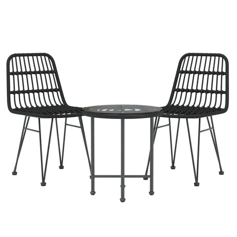 vidaXL Patio Dining Set - 3 Piece Poly Rattan Outfit in Black - Featuring Tempered Glass Tabletop and Comfortable Dining Chair with Backrest and Sturdy Footpads
