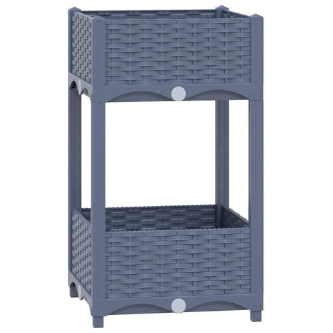 vidaXL Gray Polypropylene Raised Bed with 2 Shelves - Outdoor-Ready Planter for Gardens, Balconies or Patios, 15.7" x 15.7" x 28"