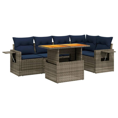 vidaXL Patio Sofa Set with Cushions 6 Piece, Outdoor Sectional Sofa Couch, Patio Conversation Set for Garden Backyard, Gray Poly Rattan