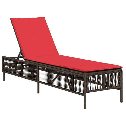 vidaXL Outdoor Modern Sun Lounger with Cushion in Brown Poly Rattan Adjustable Backrest Weather Resistant Fabric Perfect for Garden Or Patio Relaxation Durable & Stylish Design Cushioned Sunbed