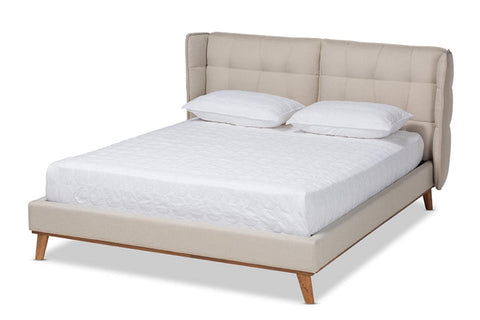 Baxton Studio Gretchen Queen Size Light Beige Upholstered Platform Wingback Bed