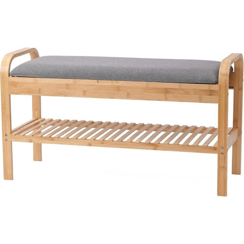 Oakestry Cambridge Bamboo Shoe Bench Natural Wood Entryway Organizer with Cushioned Seat Multi-Tier Storage Rack for Shoes Boots Space-Saving Hallway Furniture for Home Bedroom Mudroom Easy Assembly