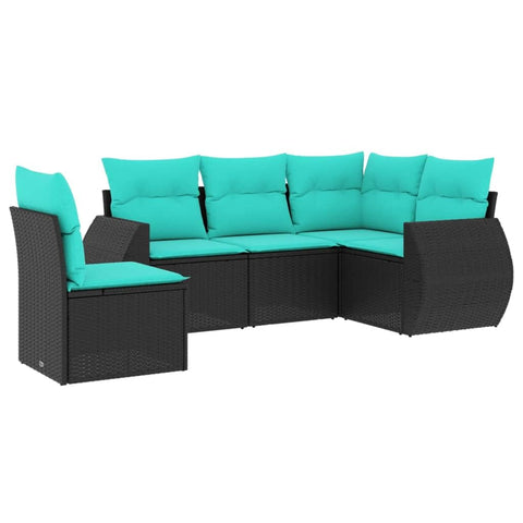vidaXL Patio Sofa Set with Cushions 5 Piece, Outdoor Conversation Set, Sectional Sofa for Balcony Garden, Modern Style, Black Poly Rattan