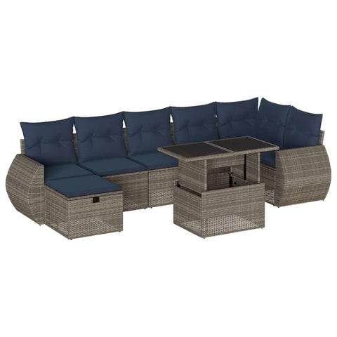 vidaXL Patio Sofa Set with Cushions 8 Piece, Outdoor Lounge Set with Table and Foot Stool, Sectional Sofa for Garden, Modern, Gray Poly Rattan