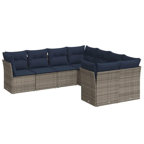 vidaXL Patio Sofa Set with Cushions 8 Piece, Outdoor Sectional Sofa, Conversation Set for Balcony Garden, Patio Furniture, Gray Poly Rattan