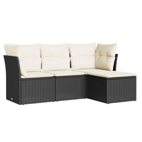 vidaXL Patio Sofa Set with Cushions 4 Piece, Outdoor Conversation Set, Patio Furniture Set for Balcony Garden, Modern Style, Black Poly Rattan