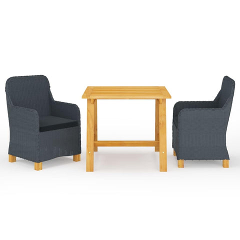 vidaXL Patio Dining Set 3 Piece, Outdoor Dining Table Set with Wood Tabletop, Rattan Chairs with Cushions, Conversation Set, Farmhouse Modern, Dark Gray