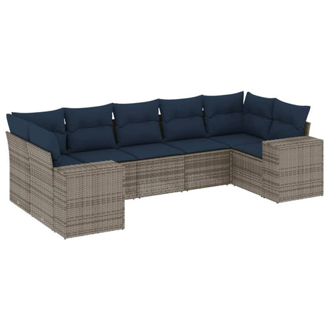 vidaXL 7 Piece Garden Sofa Set with Cushions Grey Poly Rattan