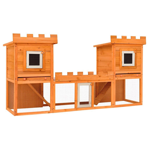 vidaXL Double Layer Large Outdoor Rabbit Hutch - Pinewood Pet House with Iron Wire Mesh - Weather Roof - Perfect for Keeping Small Animals, Brown