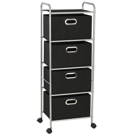 vidaXL Lightweight Durable Steel-Frame Shelving Unit with 4 Non-Woven Fabric Storage Boxes for Bedroom and Bathroom â€“ Black/Silver