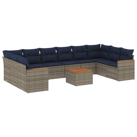 vidaXL Patio Sofa Set with Cushions 11 Piece, Outdoor Conversation Set, Patio Sectional Sofa for Balcony Garden, Modern Style, Gray Poly Rattan
