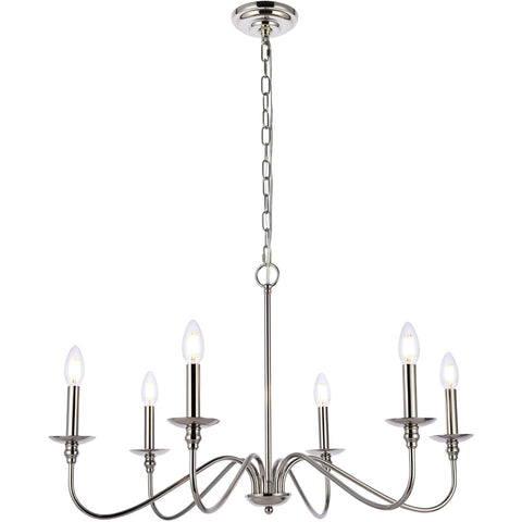Elegant Lighting Living District Rohan 6-Light Transitional Metal Chandelier in Polished Nickel