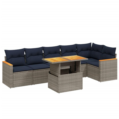 vidaXL Patio Sofa Set with Cushions 7 Piece, Outdoor Sectional Sofa Couch, Patio Conversation Set for Garden Backyard, Gray Poly Rattan