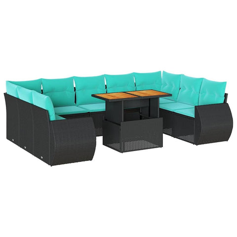 vidaXL 10 Piece Patio Sofa Set with Cushions Black Poly Rattan, Garden Sofa Set, Garden Lounge Set, Sofa for Garden, Outdoor Sofa Set