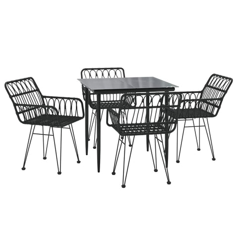 vidaXL Modern Patio Dining Set - Black Poly Rattan and Steel - Includes 1 Square Table and 4 Chairs - for Outdoor, Garden, Deck, and Patio Use, 3157853