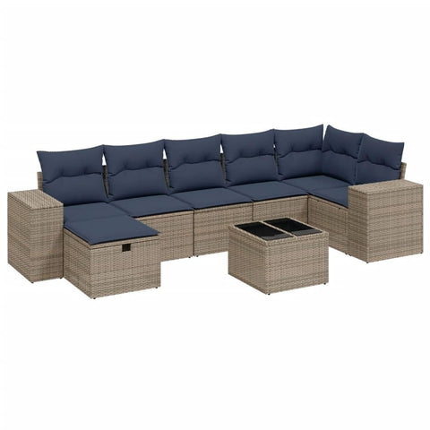 vidaXL Patio Sofa Set with Cushions 8 Piece, Outdoor Conversation Set, Sectional Sofa for Balcony Garden, Modern Style, Gray Poly Rattan
