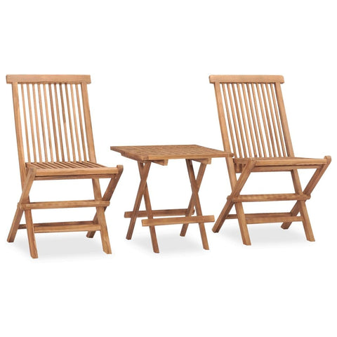 vidaXL 3-Piece Folding Patio Dining Set - Solid Teak Wood, Space-Saving, Outdoor/Indoor Use, No Assembly, Square Table, Brown