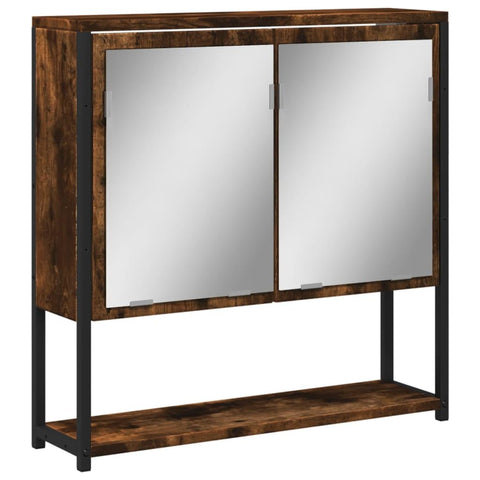 vidaXL Bathroom Mirror Cabinet in Smoked Oak - 23.6"x6.3"x23.6" Wall-Mounted Engineered Wood, Glass Mirror Washroom Storage