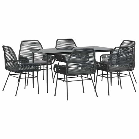vidaXL 7-Piece Patio Dining Set with Cushions - Black PE Rattan & Tempered Glass Garden Furniture