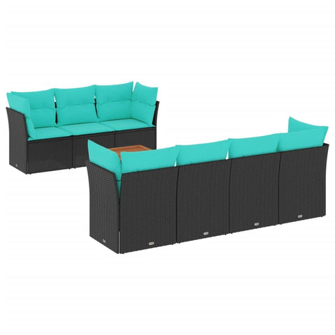 vidaXL Patio Sofa Set with Cushions 8 Piece, Outdoor Conversation Set with Storage, Patio Furniture Set, Modern Style, Black Poly Rattan