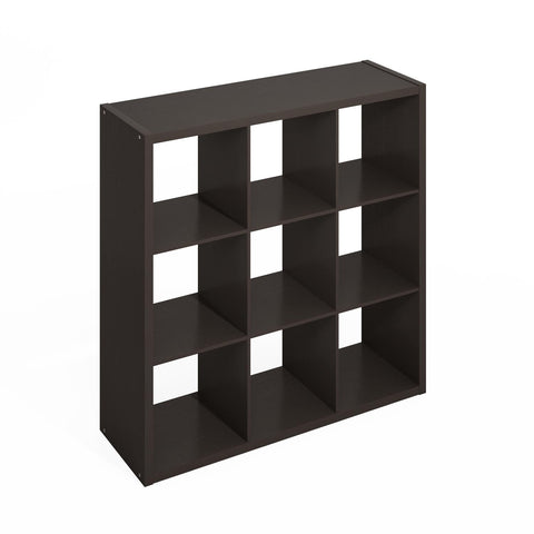 Furinno Simple Cube Storage Organizer, 9-Cube Display Shelf, Open Back Shelving Unit, Storage Shelves, Extra Thick Frame, for Organization and Storage, Living Room, Home Office, Dark Oak