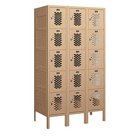 Salsbury Industries 75358TN-U 12" Five Tier Box Style Vented, 3 Wide x 5 Feet High x 18 Inches Deep, Unassembled Metal Locker, Tan