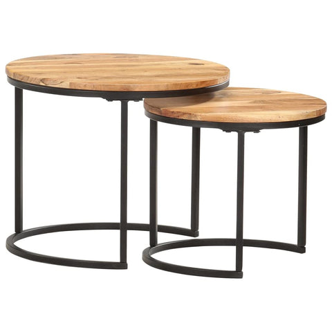 vidaXL Solid Acacia Wood Nesting Tables - Stylish, Space-Saving Coffee Tables for Living Room, Lounge Area, Indoor Use