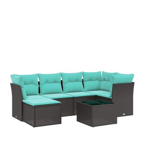 vidaXL Patio Sofa Set with Cushions 7 Piece, Outdoor Conversation Set, Sectional Sofa for Balcony Garden, Modern Style, Black Poly Rattan