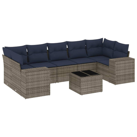 vidaXL Patio Sofa Set with Cushions 8 Piece, Outdoor Conversation Set, Sectional Sofa for Balcony Garden, Patio Furniture, Gray Poly Rattan