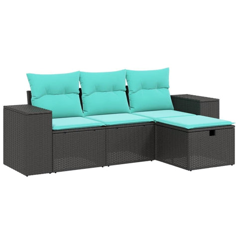 vidaXL Patio Sofa Set - 4 Piece Outdoor Furniture with Cushions in Black PE Rattan - Garden Seating Set for Backyard, Terrace, and Patio
