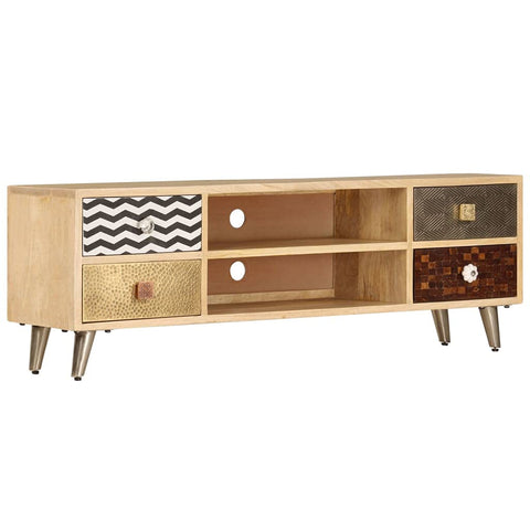 vidaXL Solid Mango Wood Industrial Style TV Stand - 47.2"x11.8"x15.7" - Brown - Featuring 2 Compartments & 4 Drawers - Polished, Painted, Lacquered