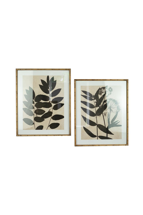 KALALOU Set of Two Framed Black Leaf Prints Under Glass CHH1316