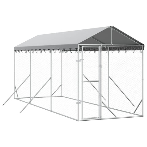 vidaXL Outdoor Dog Kennel, Dog House with Roof, Dog Cage with Lockable Door and Latch, Pet House for Small Animals, Silver Galvanised Steel