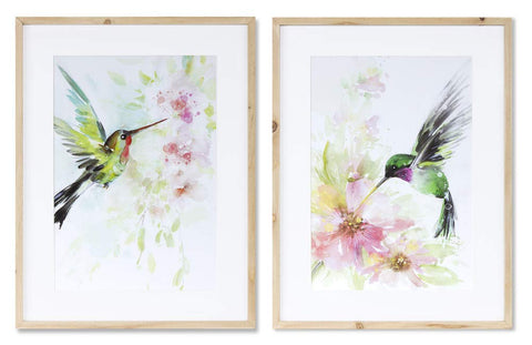 Melrose International 78253DS 15.25 x 19.75 in. Wood & MDF Hummingbird Watercolor - Set of 2