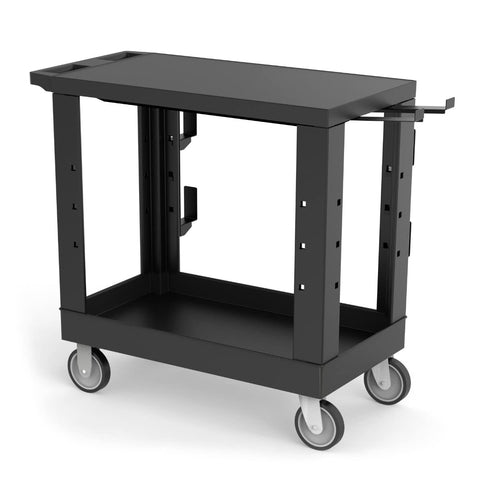 Luxor EC21-NDUST-B 32" x 18" Heavy-Duty Industrial Cart - One Flat Shelf One Tub Shelf with Ladder Holder Storage Hooks and Spool Holder, 250 lbs. Per Shelf, Ergonomic Push Handle